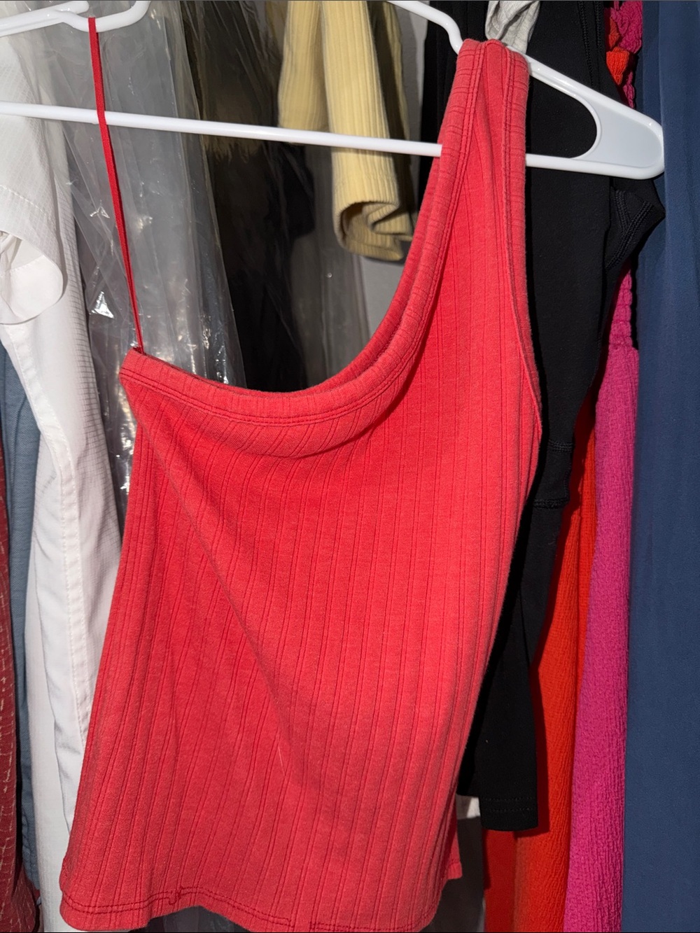 American Eagle Outfitters Ribbed One-Shoulder Tank Top - Coral Red